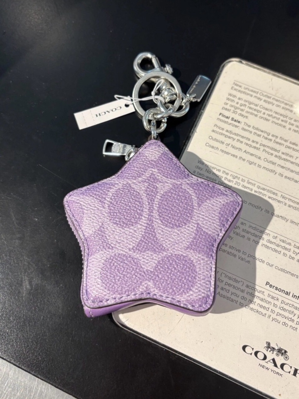 Coach Lavender Star Key Charm & Coin Pouch with Silver Hardware - Picture 3 of 4